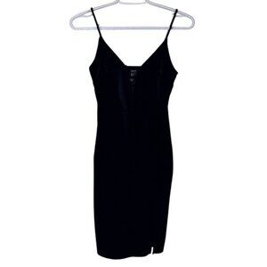 Forever 21 black velvet bodycon midi dress size S